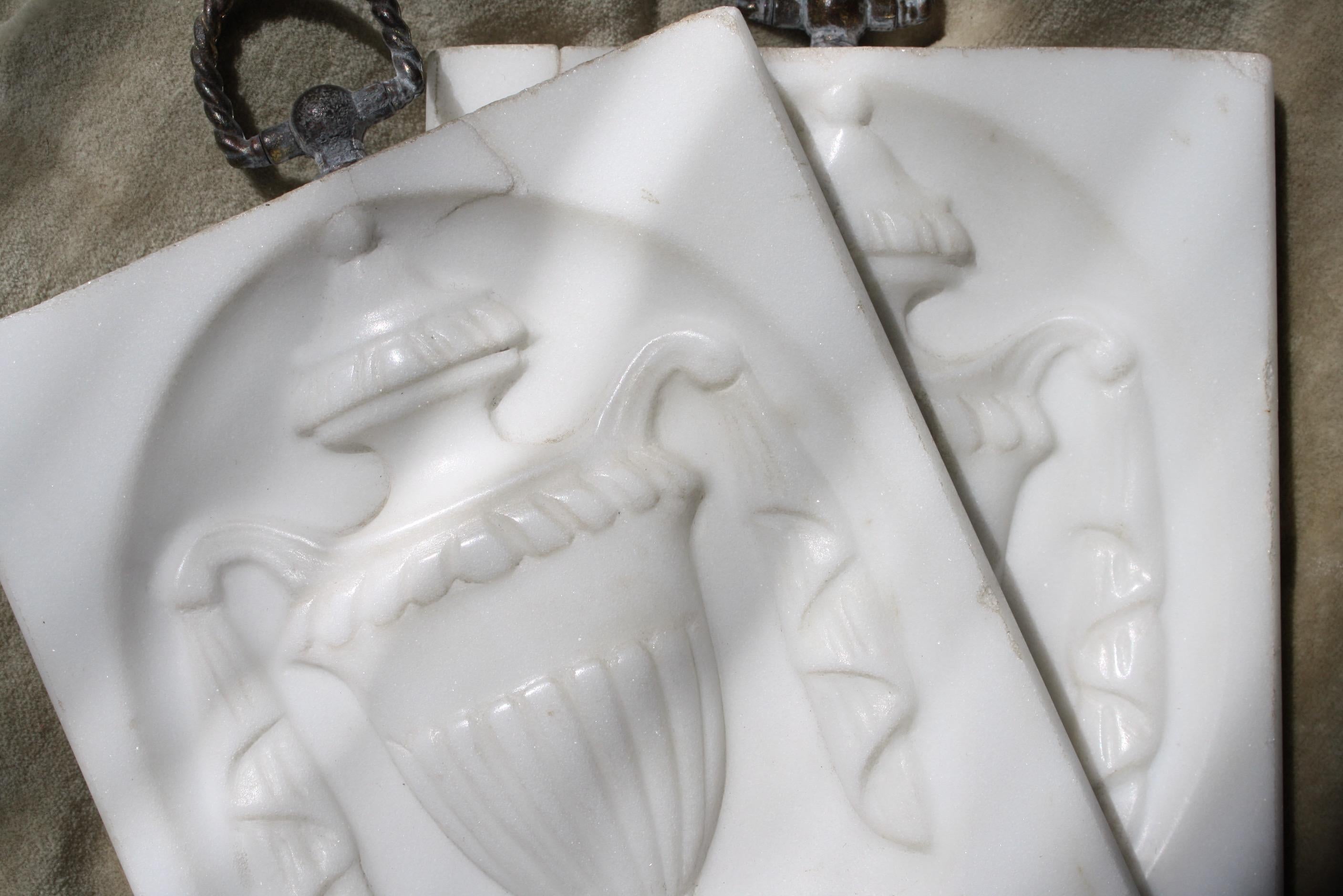 19th C Pair Carved Marble Adam Urns Decorative Rococo Architectural Elements  5
