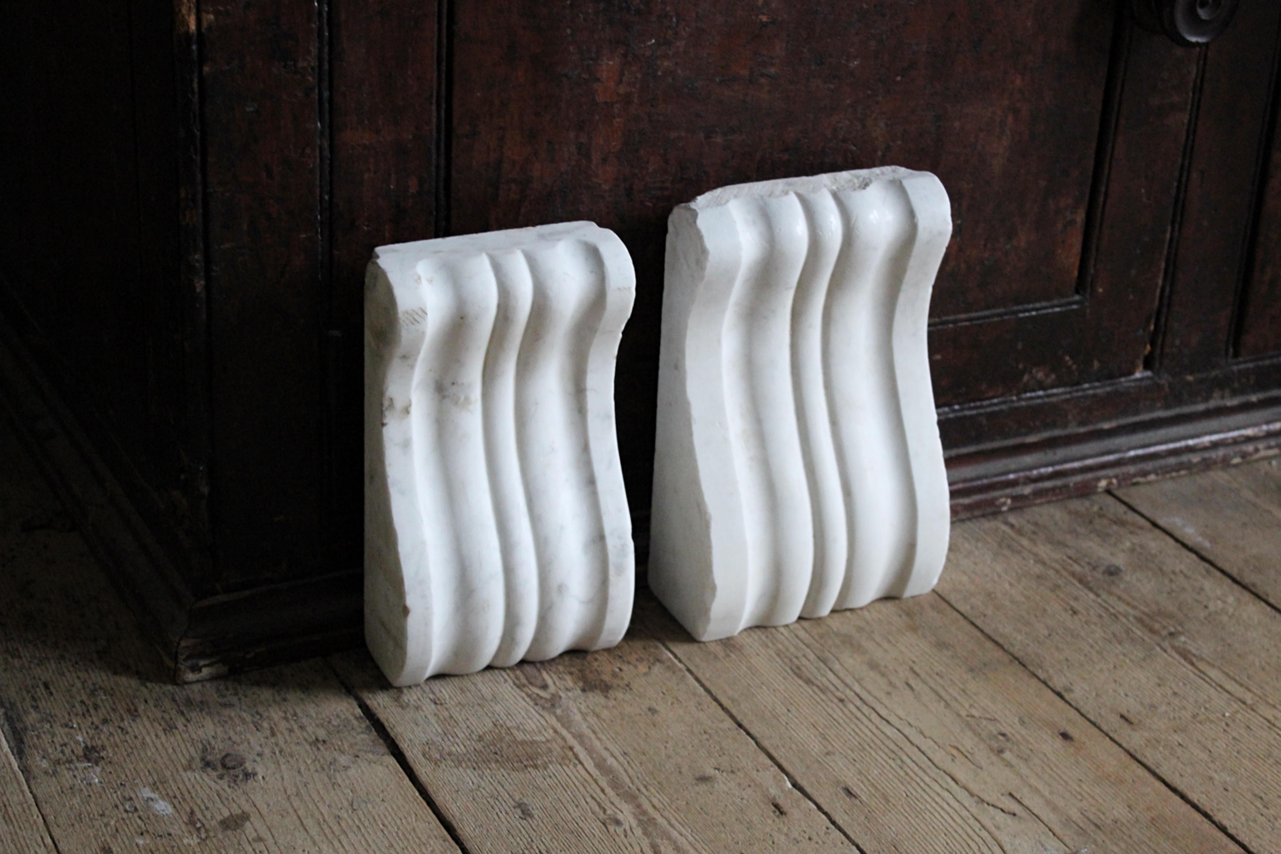 English 19th C Pair Carved Marble Corbels Architectural Elements Fireplace Door Stops For Sale
