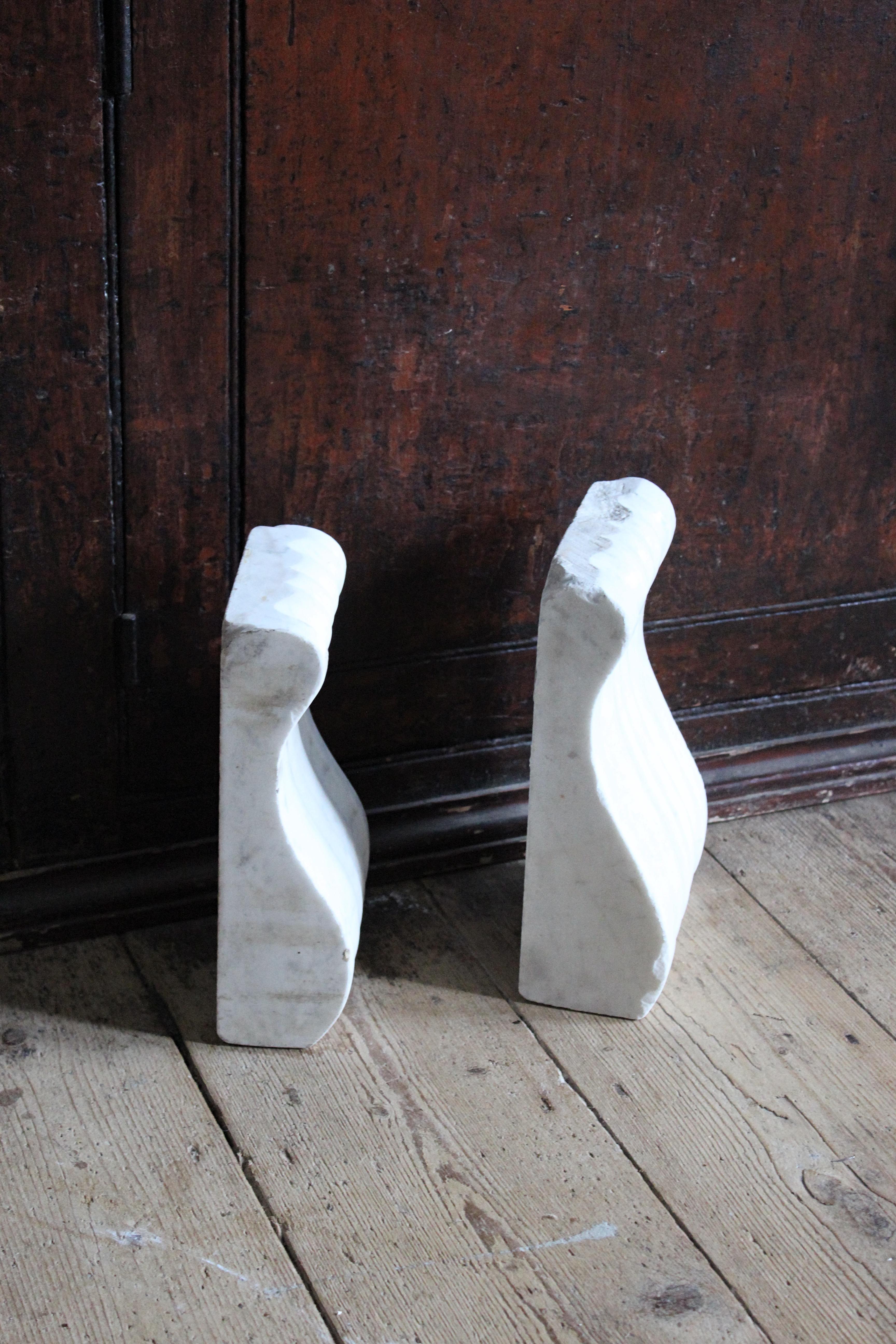 Hand-Carved 19th C Pair Carved Marble Corbels Architectural Elements Fireplace Door Stops For Sale