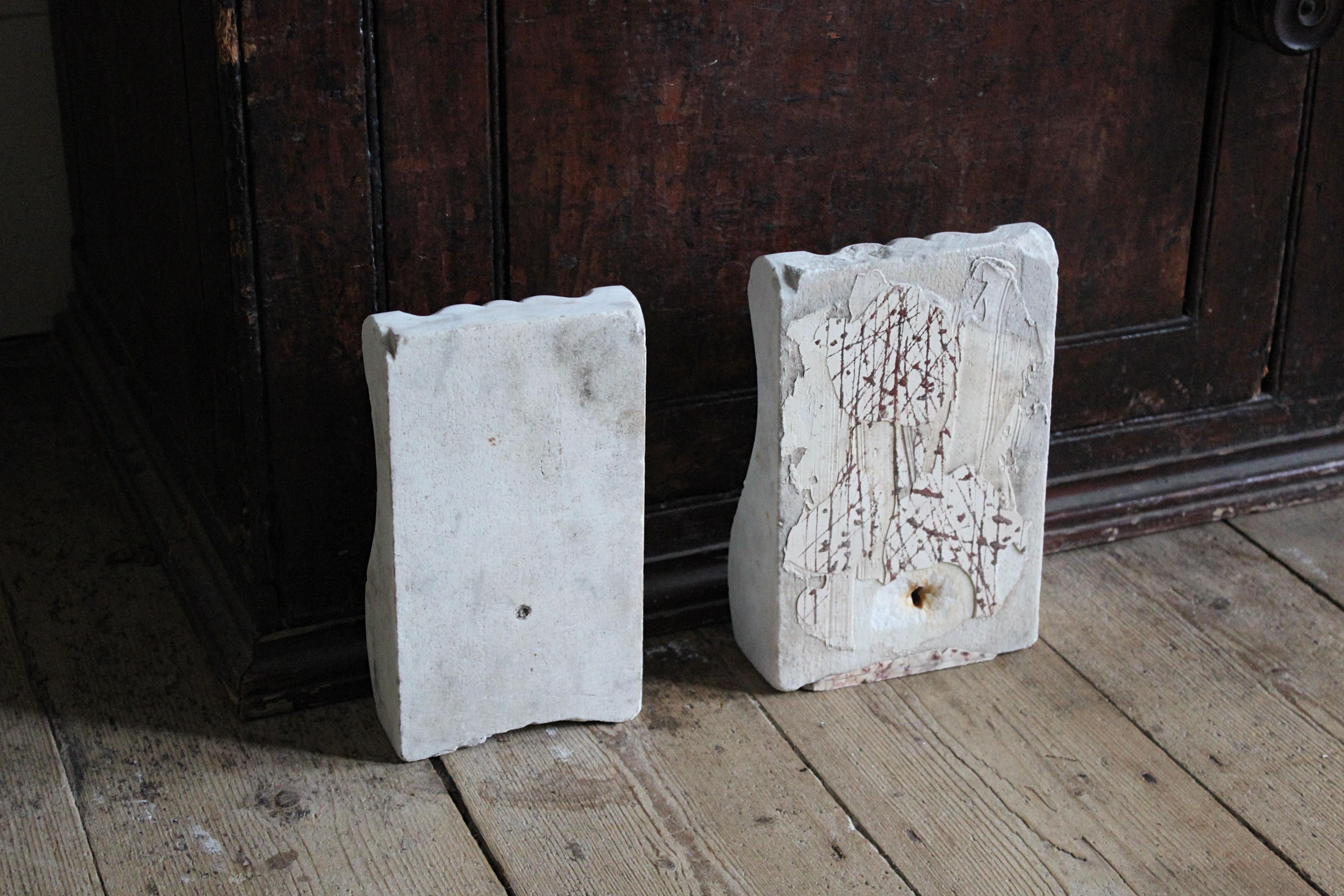 19th C Pair Carved Marble Corbels Architectural Elements Fireplace Door Stops In Good Condition For Sale In Lowestoft, GB