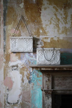 19th C Pair Carved Marble Scallop Rococo Architectural Element Corbels