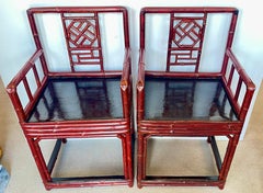 19Th C. Pair Chinese Bamboo Armchairs