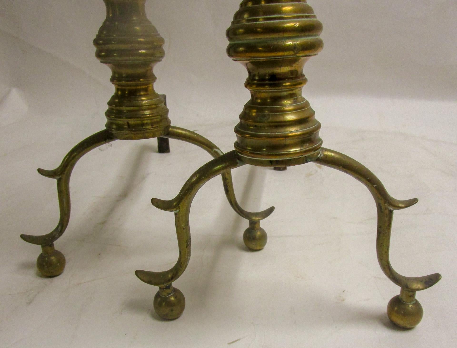 19th c Pair Classical English Regency Andiron Firedogs In Good Condition For Sale In Savannah, GA