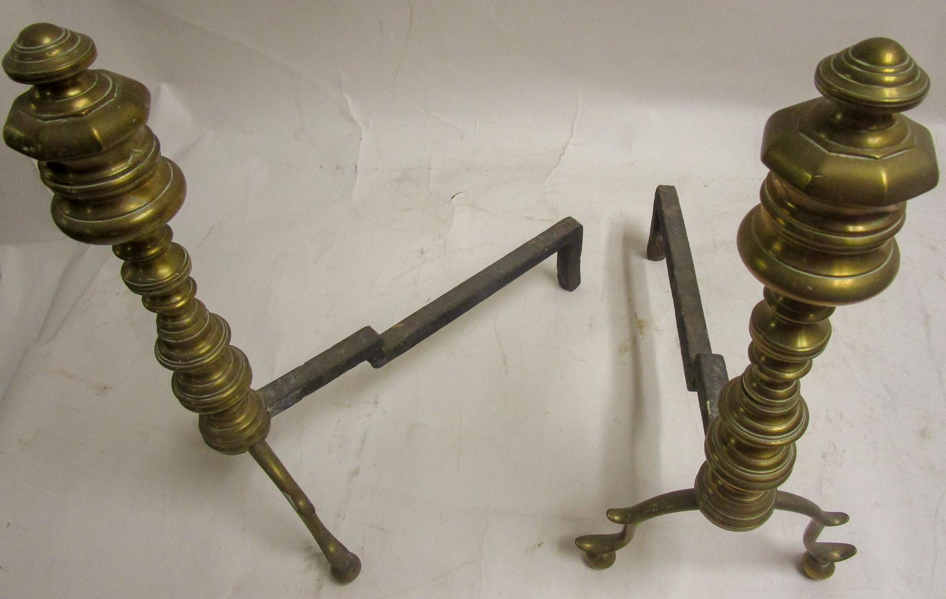 19th c Pair Classical English Regency Andiron Firedogs For Sale 1