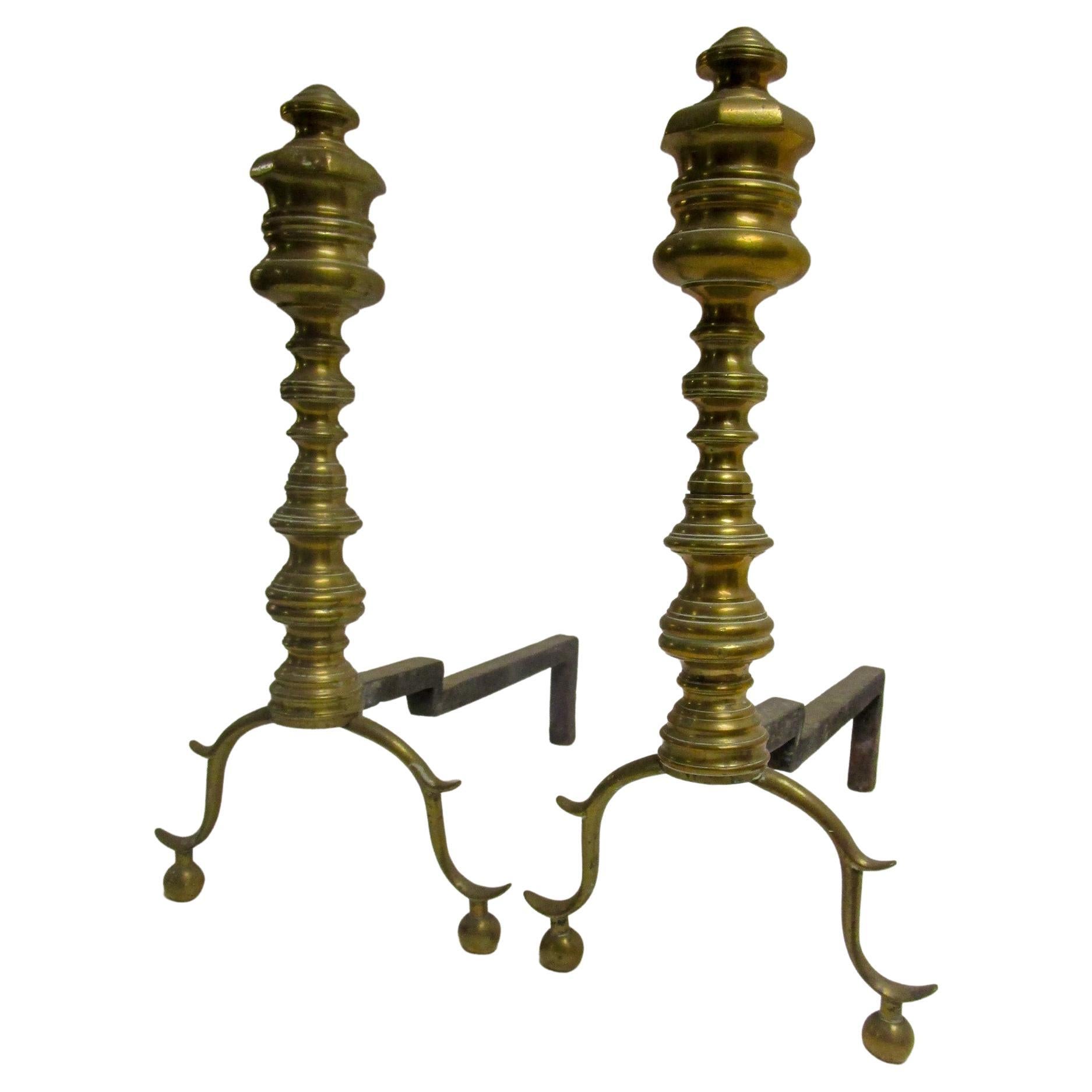 19th c Pair Classical English Regency Andiron Firedogs For Sale