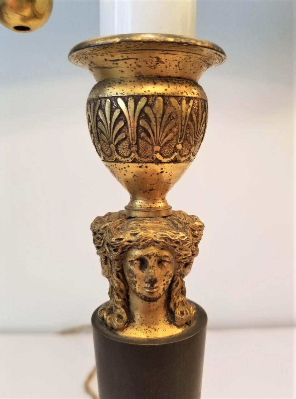 Bronze 19th Century Pair of English Regency Candlesticks Bouillotte Lamps