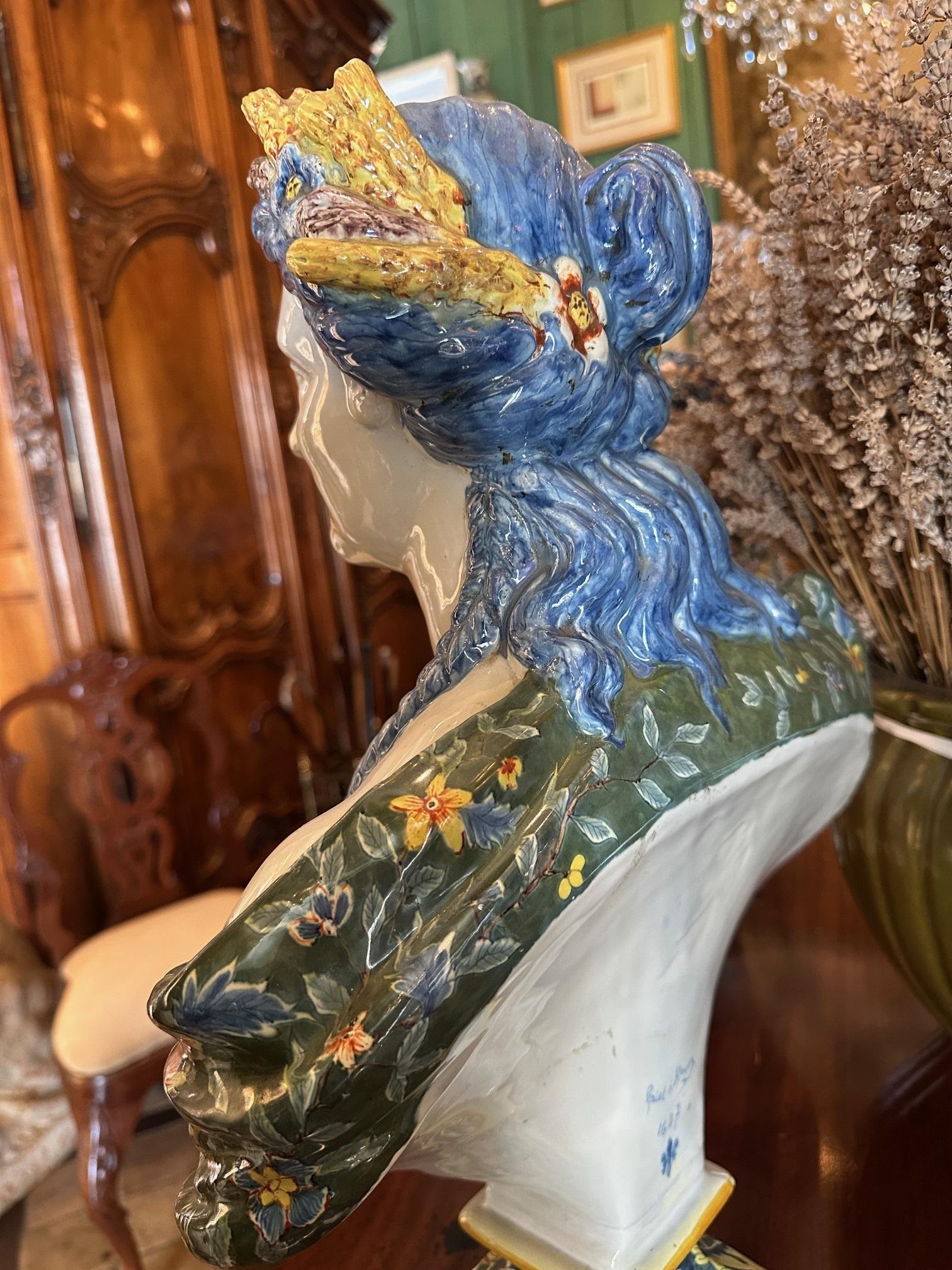 Coppia di maioliche di Rouen del 19° secolo, con busto e scultura d'estate e d'inverno, statua LA in vendita 10