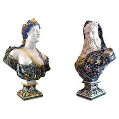 19th C. Pair Faience of Rouen Summer & Winter Garniture Bust Sculpture Statue LA