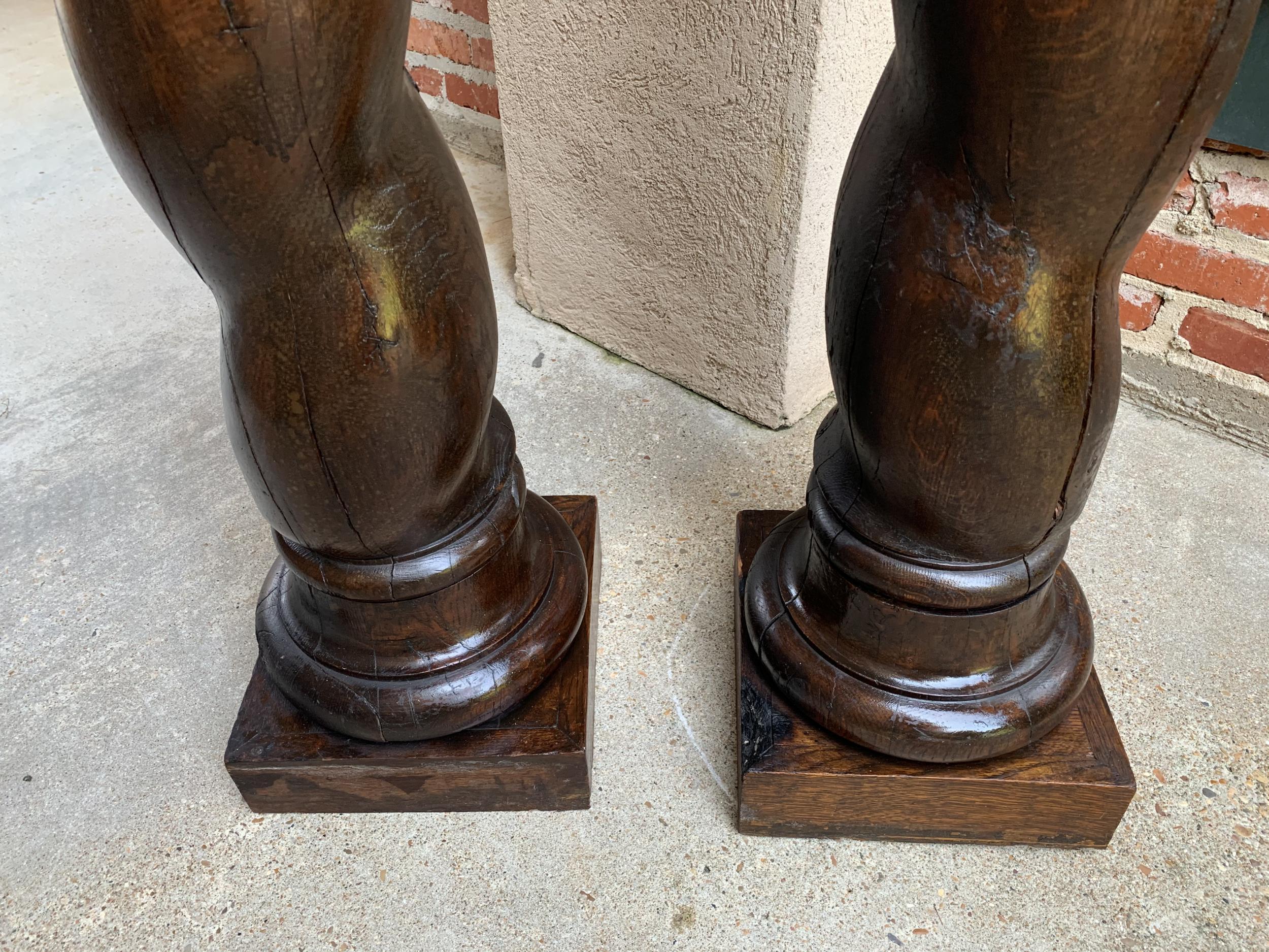 Pair of French Carved Oak Barley Twist Column Baluster Architectural Salvage 4