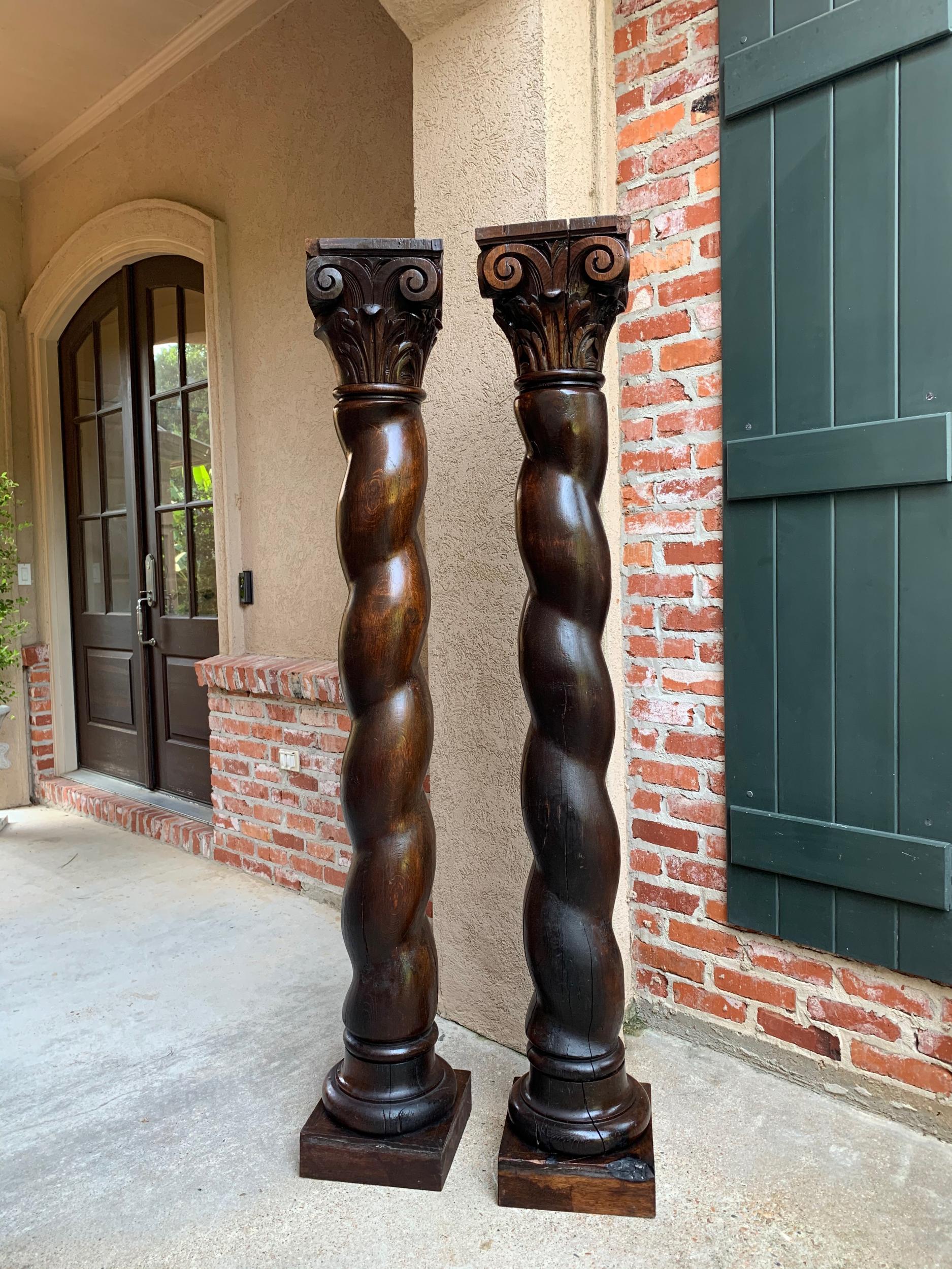 Pair of French Carved Oak Barley Twist Column Baluster Architectural Salvage 5