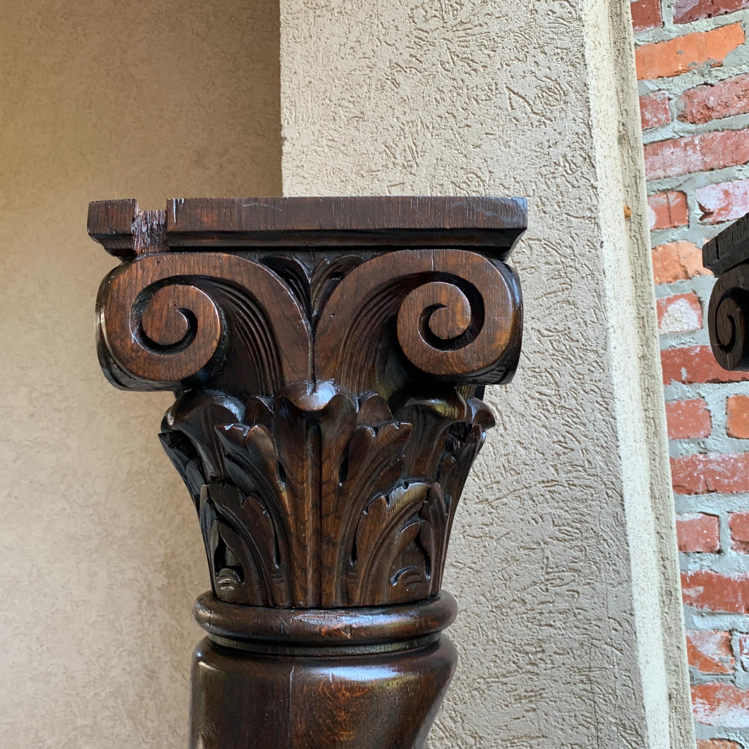 Pair of French Carved Oak Barley Twist Column Baluster Architectural Salvage 9