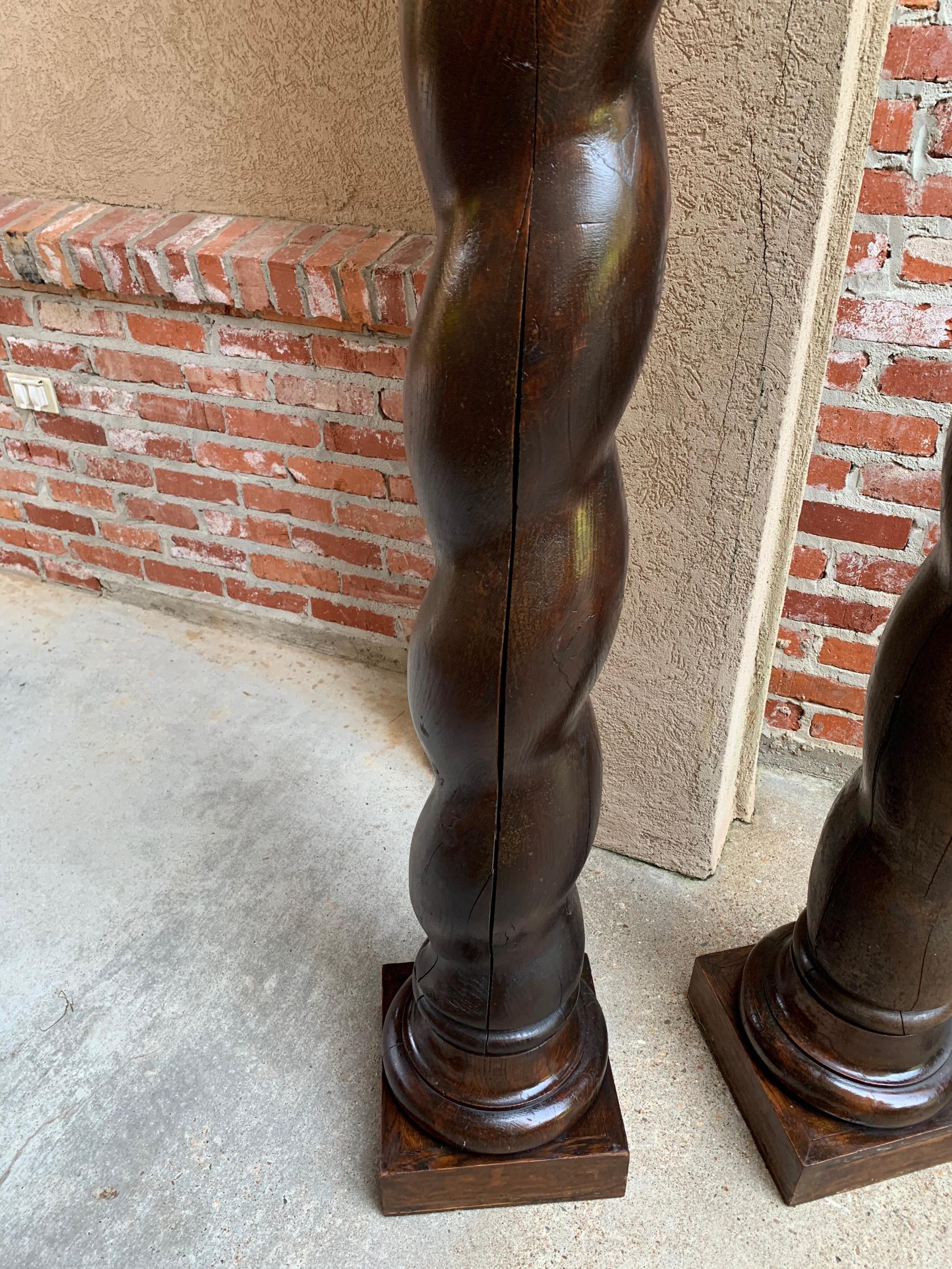Pair of French Carved Oak Barley Twist Column Baluster Architectural Salvage 11