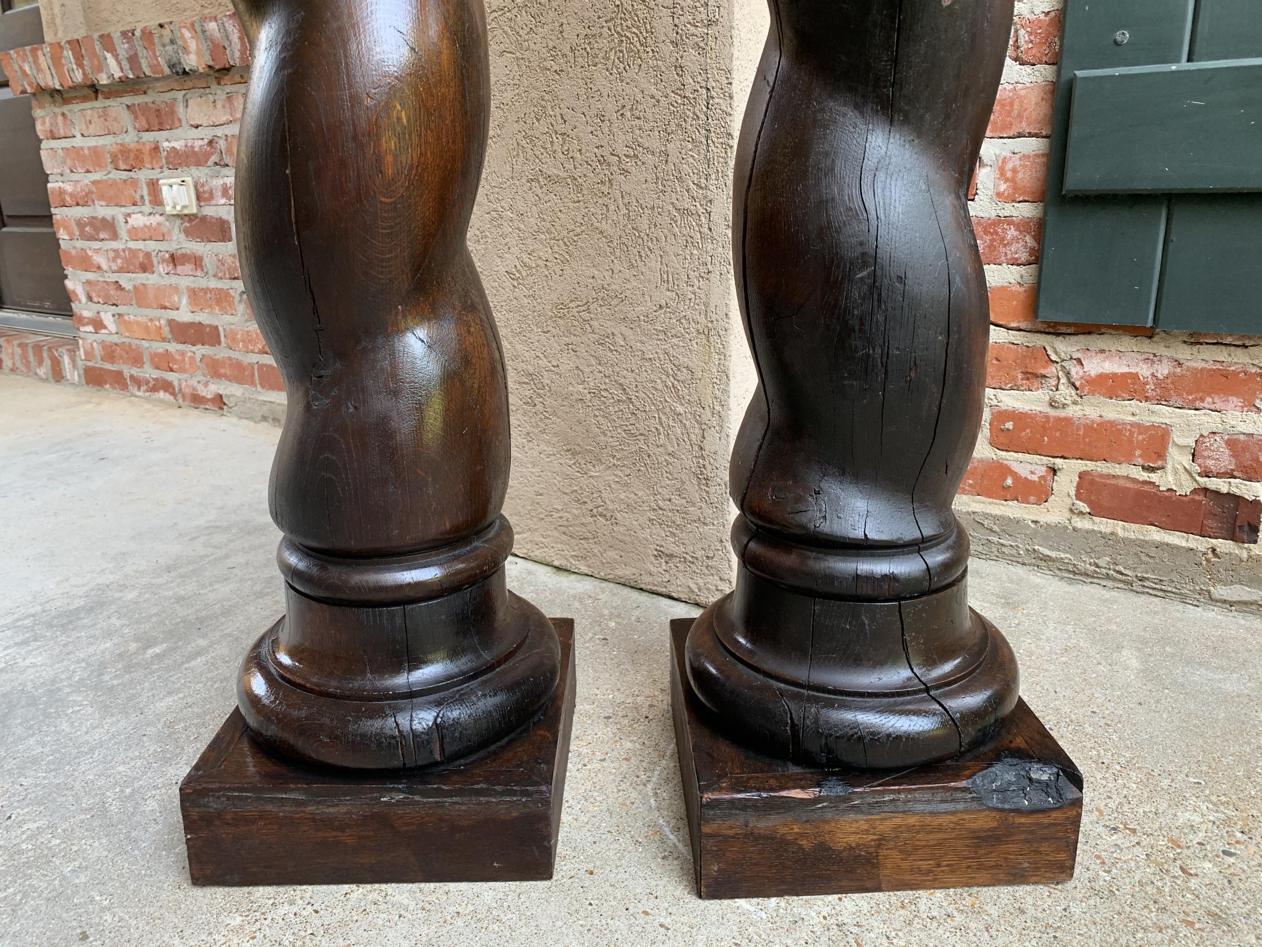 Pair of French Carved Oak Barley Twist Column Baluster Architectural Salvage 12