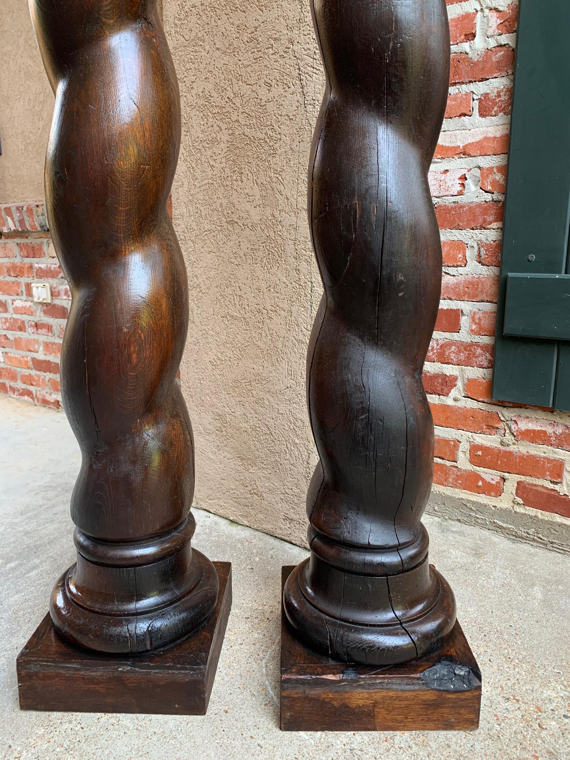 Pair of French Carved Oak Barley Twist Column Baluster Architectural Salvage 1