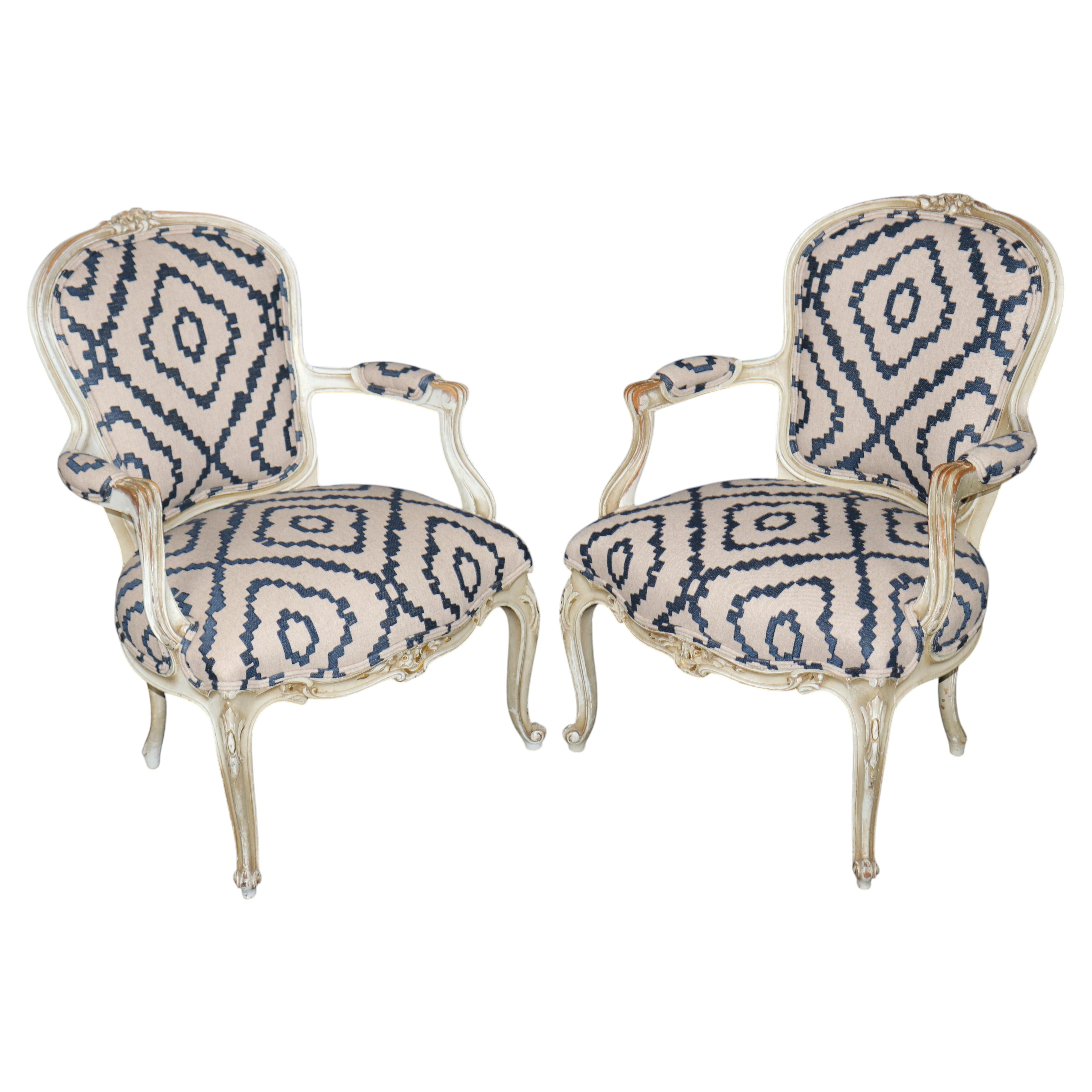 Pareja Sillones Luis XV Pintados Estilo Francés Pintados Decorativos del S. XIX