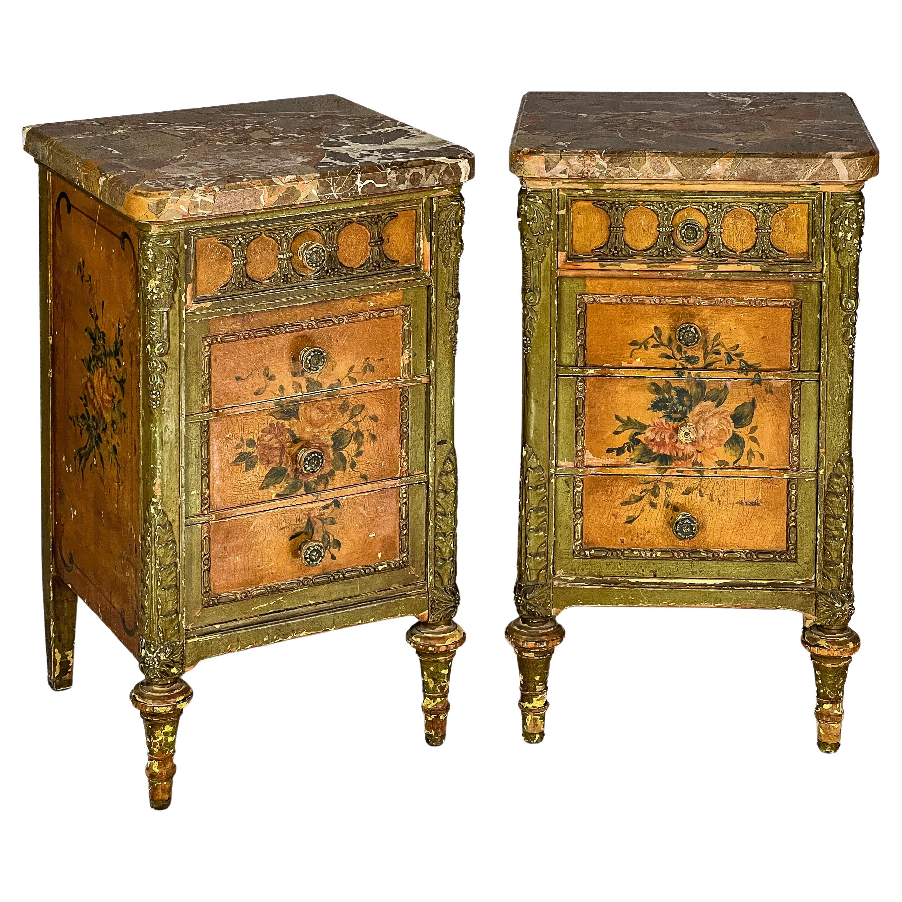 19th c. Pair of Antique Painted Commodes For Sale