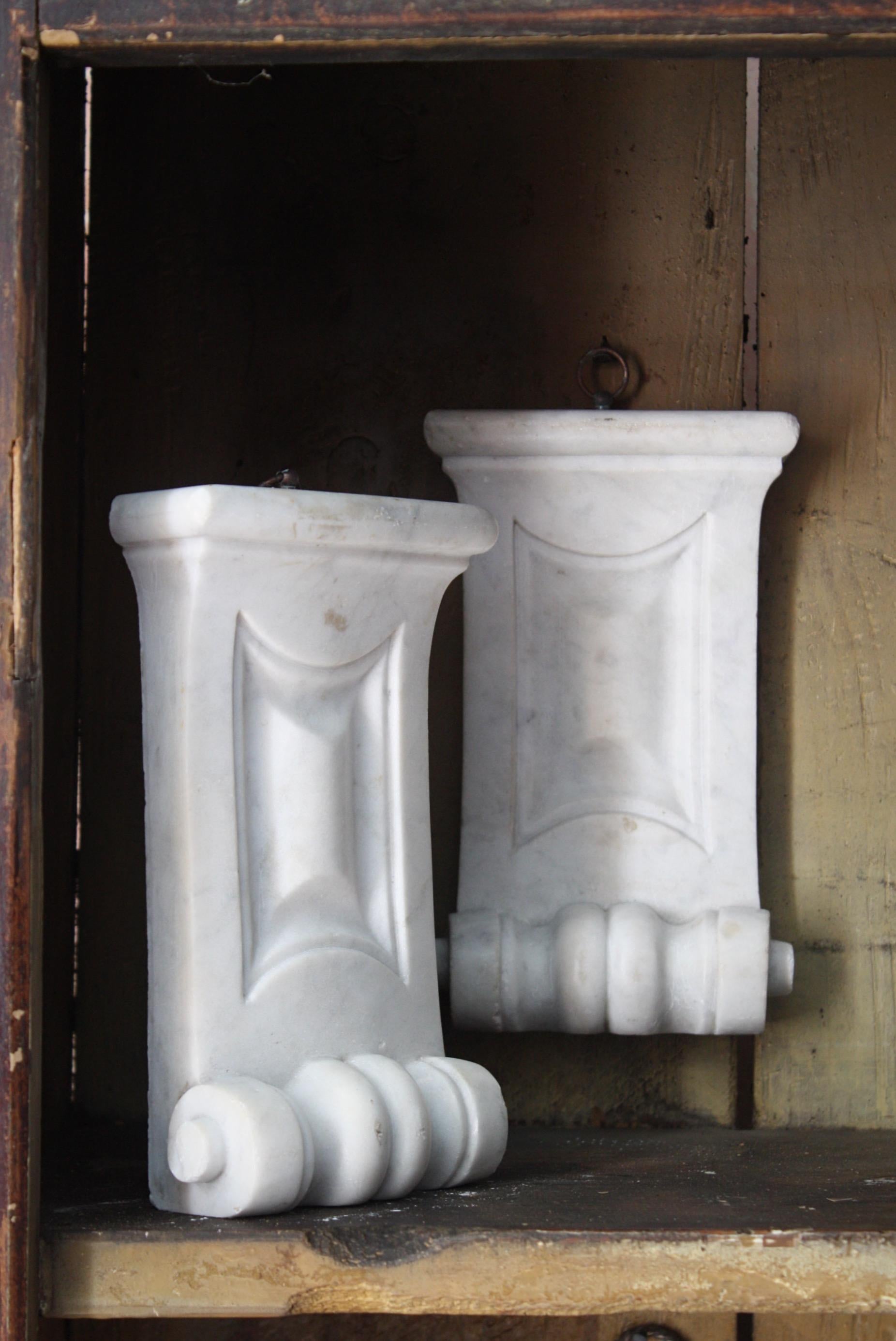Hand-Carved 19th C Pair of Carved Marble Corbels Decorative Architectural Elements Fireplace