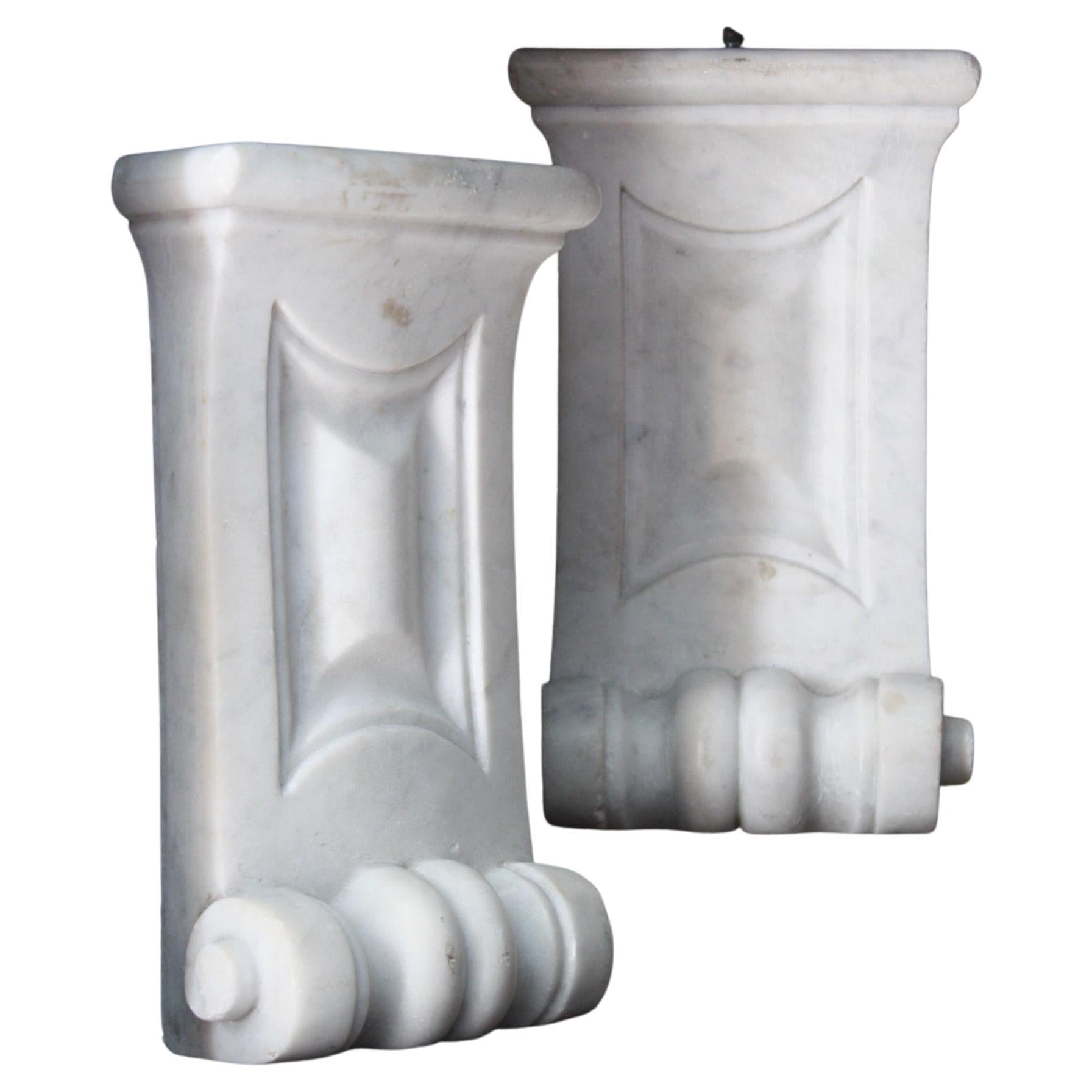 19th C Pair of Carved Marble Corbels Decorative Architectural Elements Fireplace