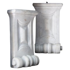 19th C Pair of Carved Marble Corbels Decorative Architectural Elements Fireplace