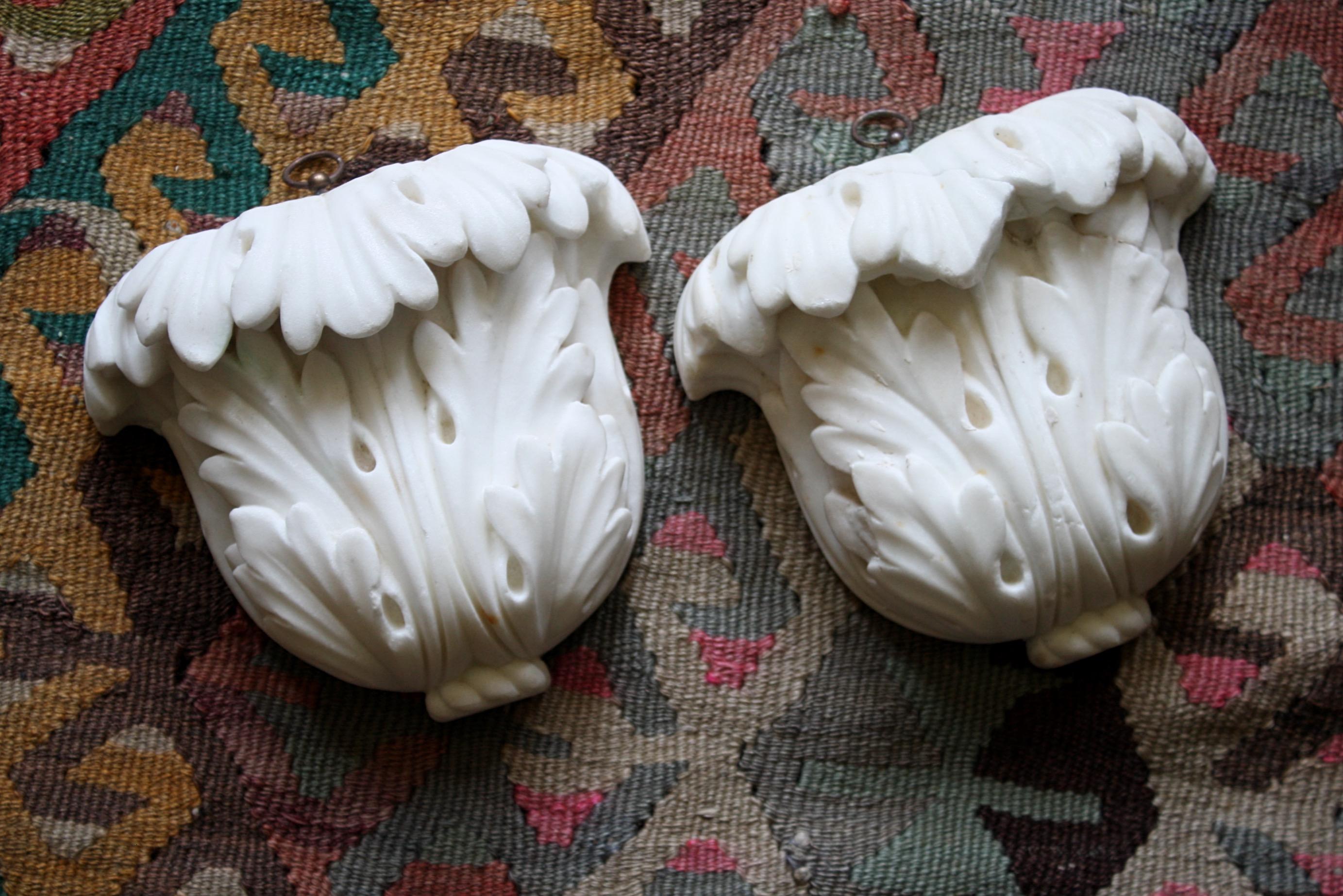 English 19th C Pair of Carved Marble Organic Decorative Rococo Architectural Elements For Sale