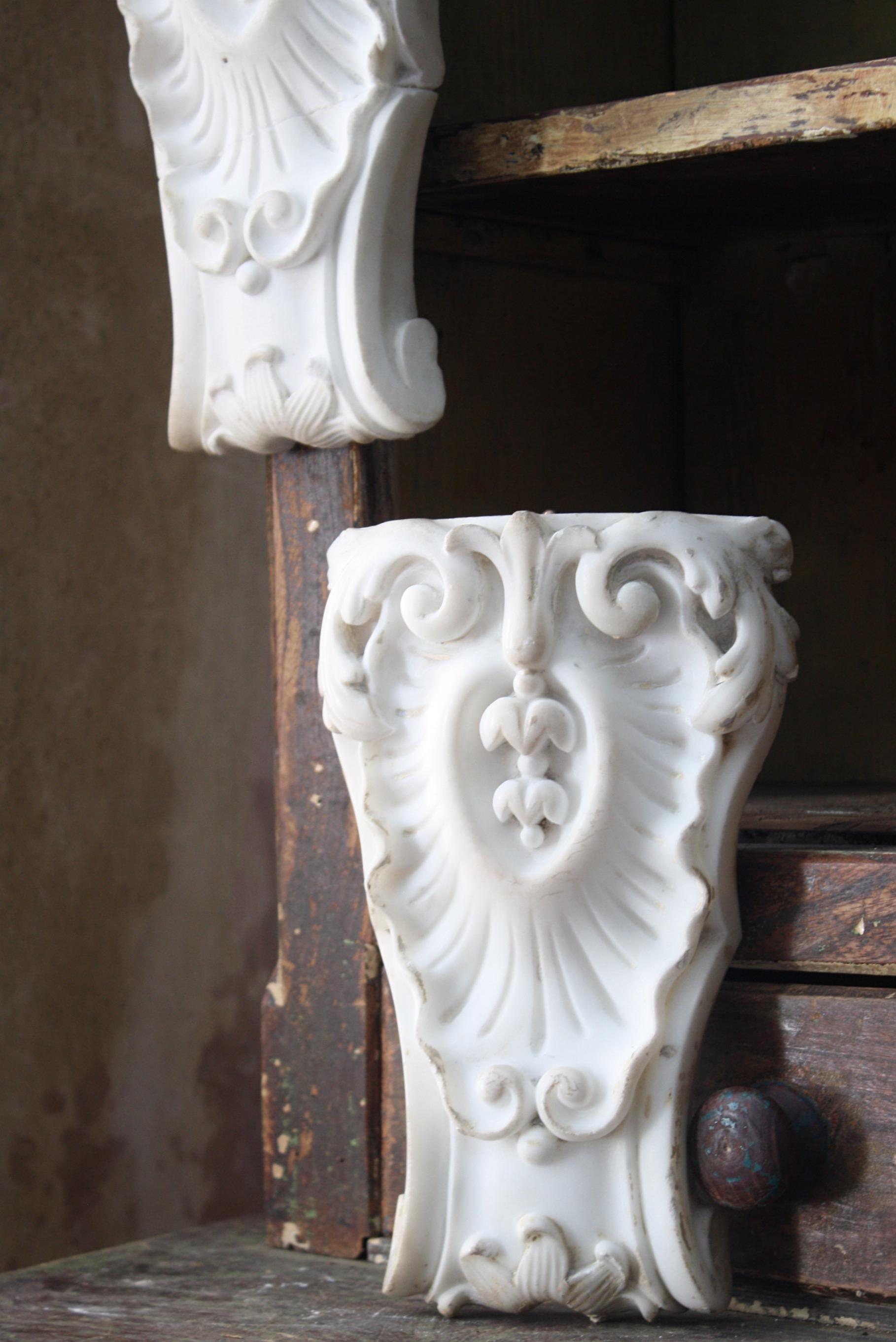 19th Century 19th C Pair of Carved Marble Organic Decorative Rococo Architectural Elements 