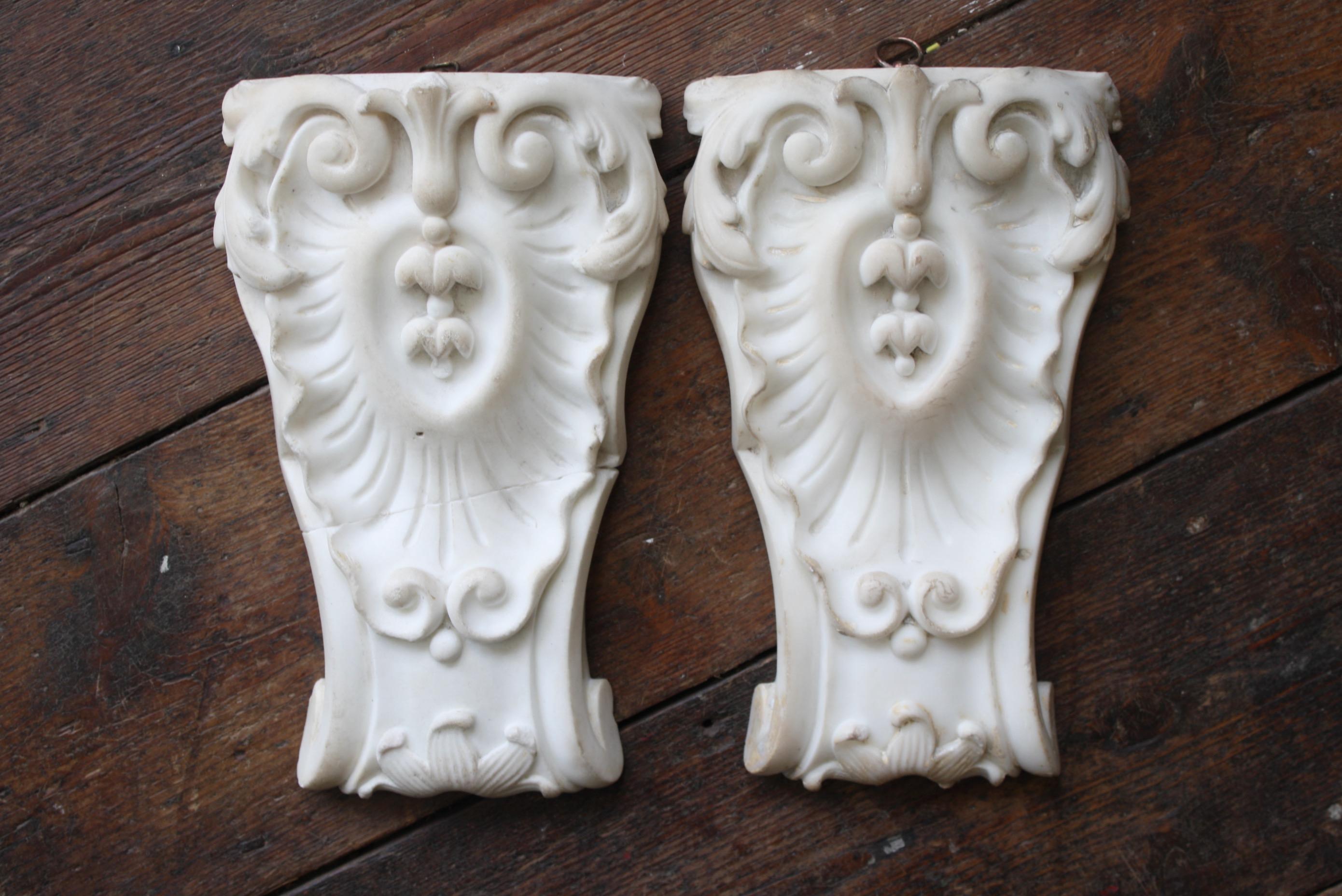 19th C Pair of Carved Marble Organic Decorative Rococo Architectural Elements  2