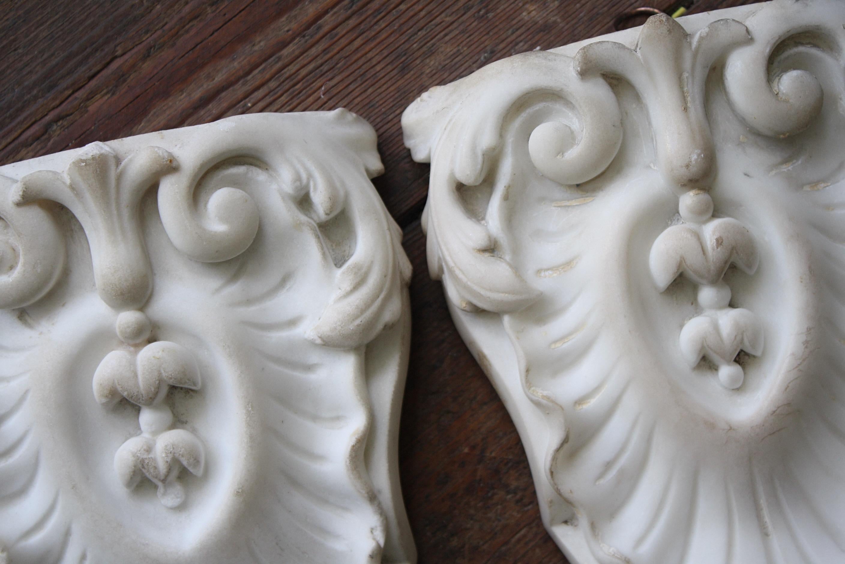 19th C Pair of Carved Marble Organic Decorative Rococo Architectural Elements  3