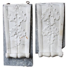 Antique 19th C Pair of Carved Marble Organic Decorative Rococo Architectural Elements