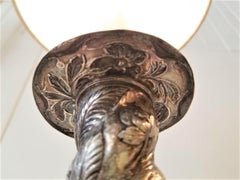 19th Century Pair of Dutch Baroque Silver Repoussé Candlestick Lamps