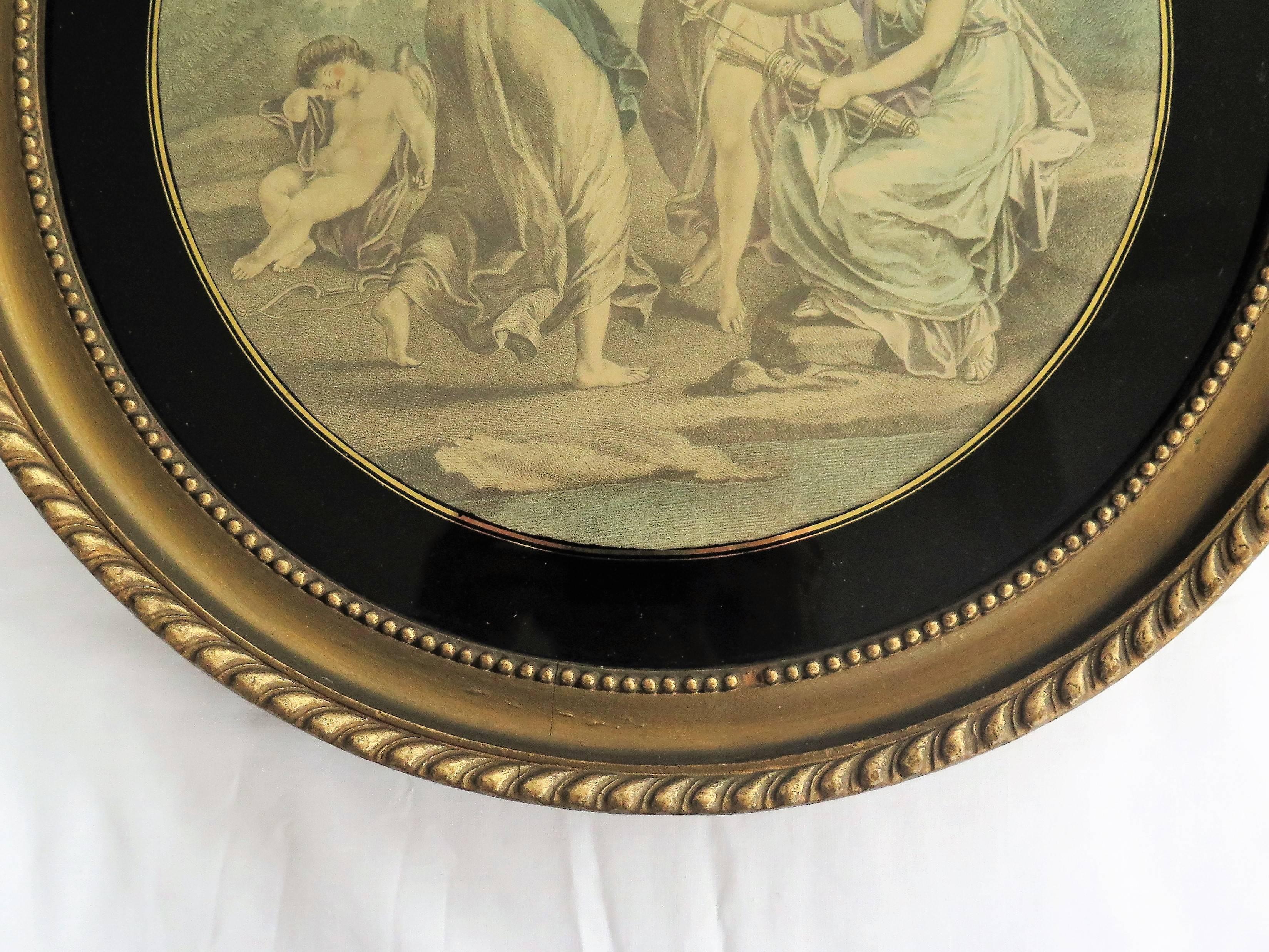 Pair Framed Colored Engravings or Prints after Angelica Kauffmann, London Label 1