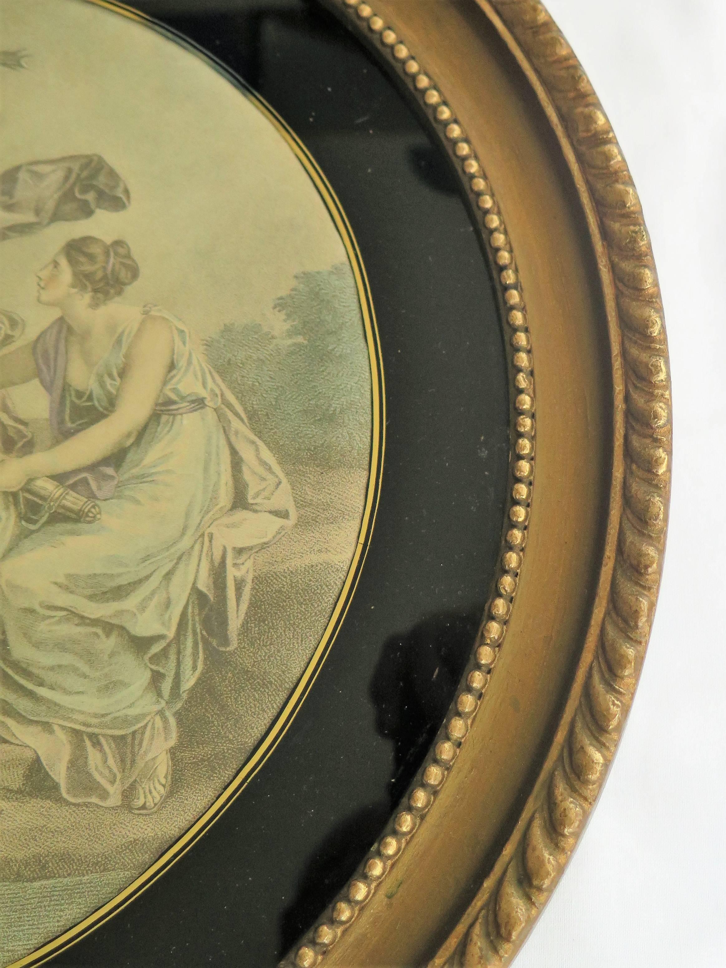 Pair Framed Colored Engravings or Prints after Angelica Kauffmann, London Label 2