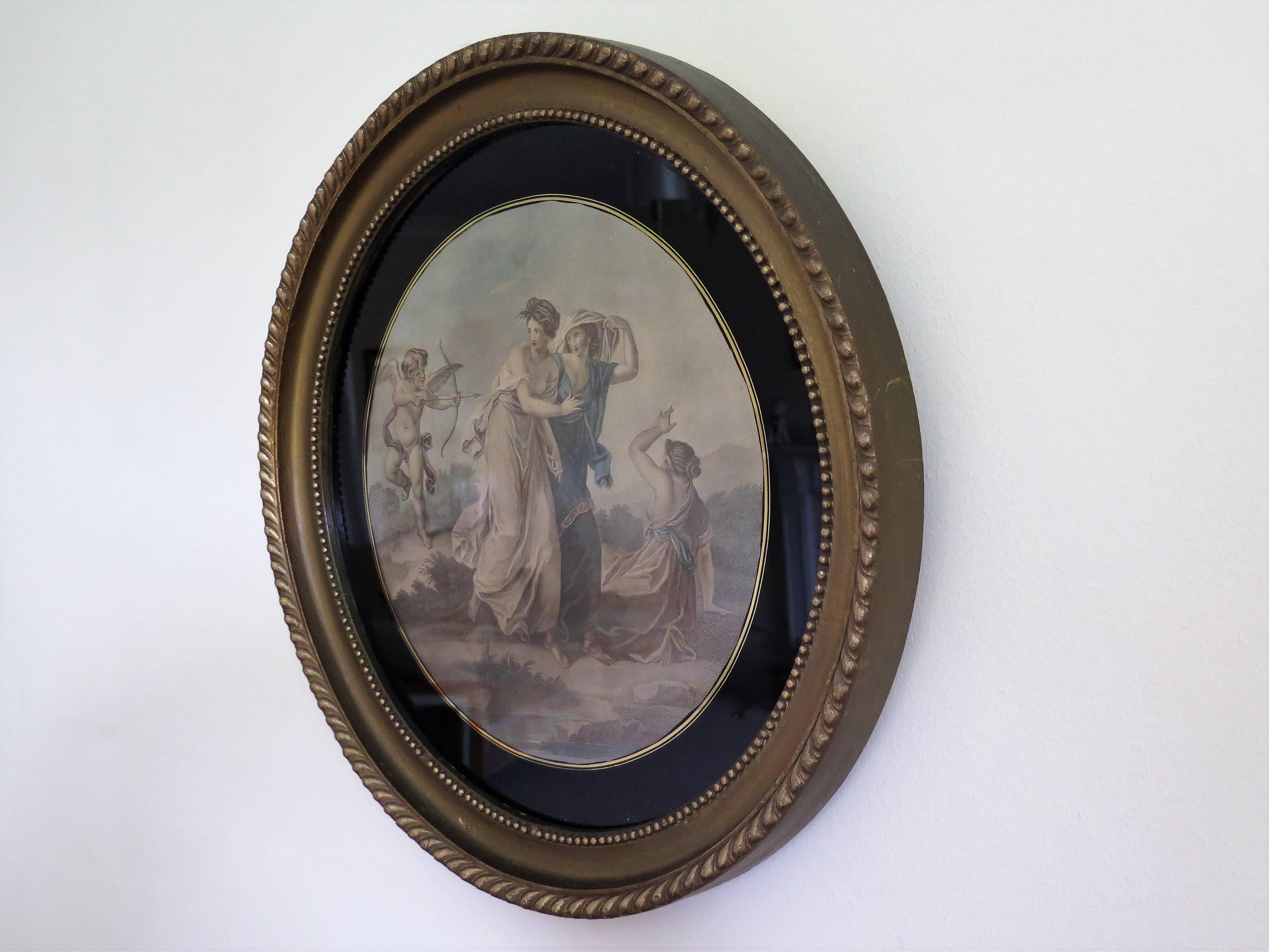 Neoclassical Pair Framed Colored Engravings or Prints after Angelica Kauffmann, London Label