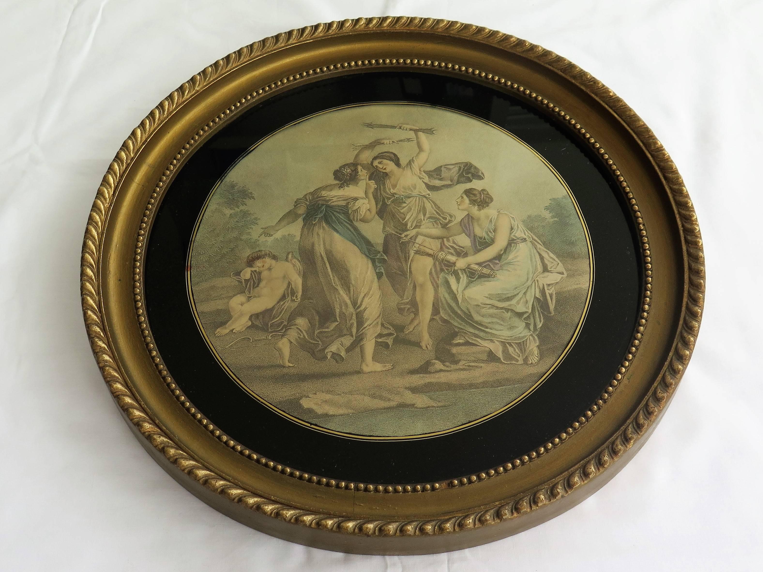 Pair Framed Colored Engravings or Prints after Angelica Kauffmann, London Label In Good Condition In Lincoln, Lincolnshire