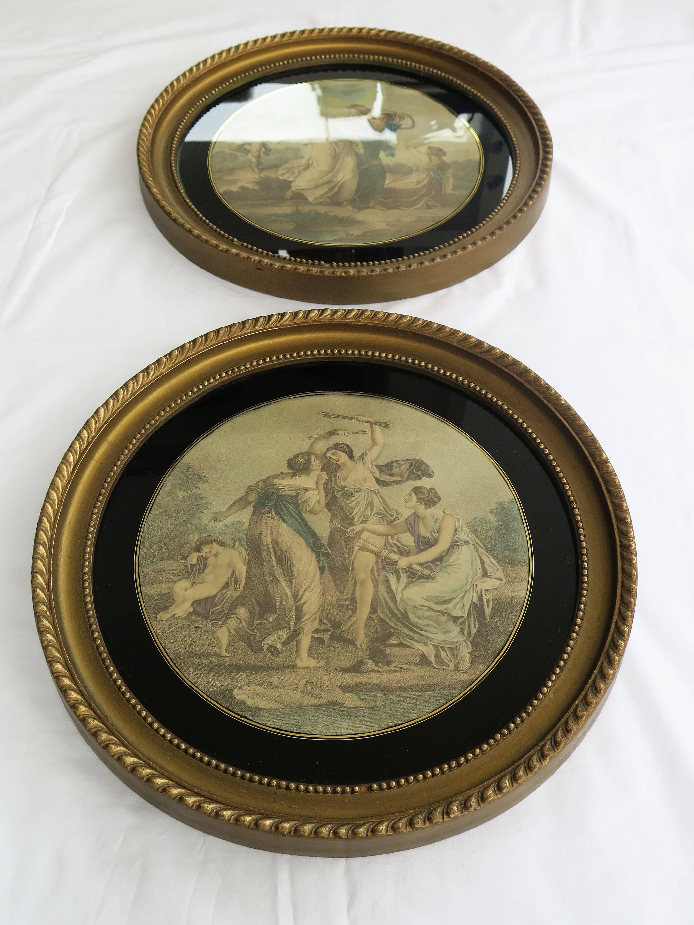 19th Century Pair Framed Colored Engravings or Prints after Angelica Kauffmann, London Label