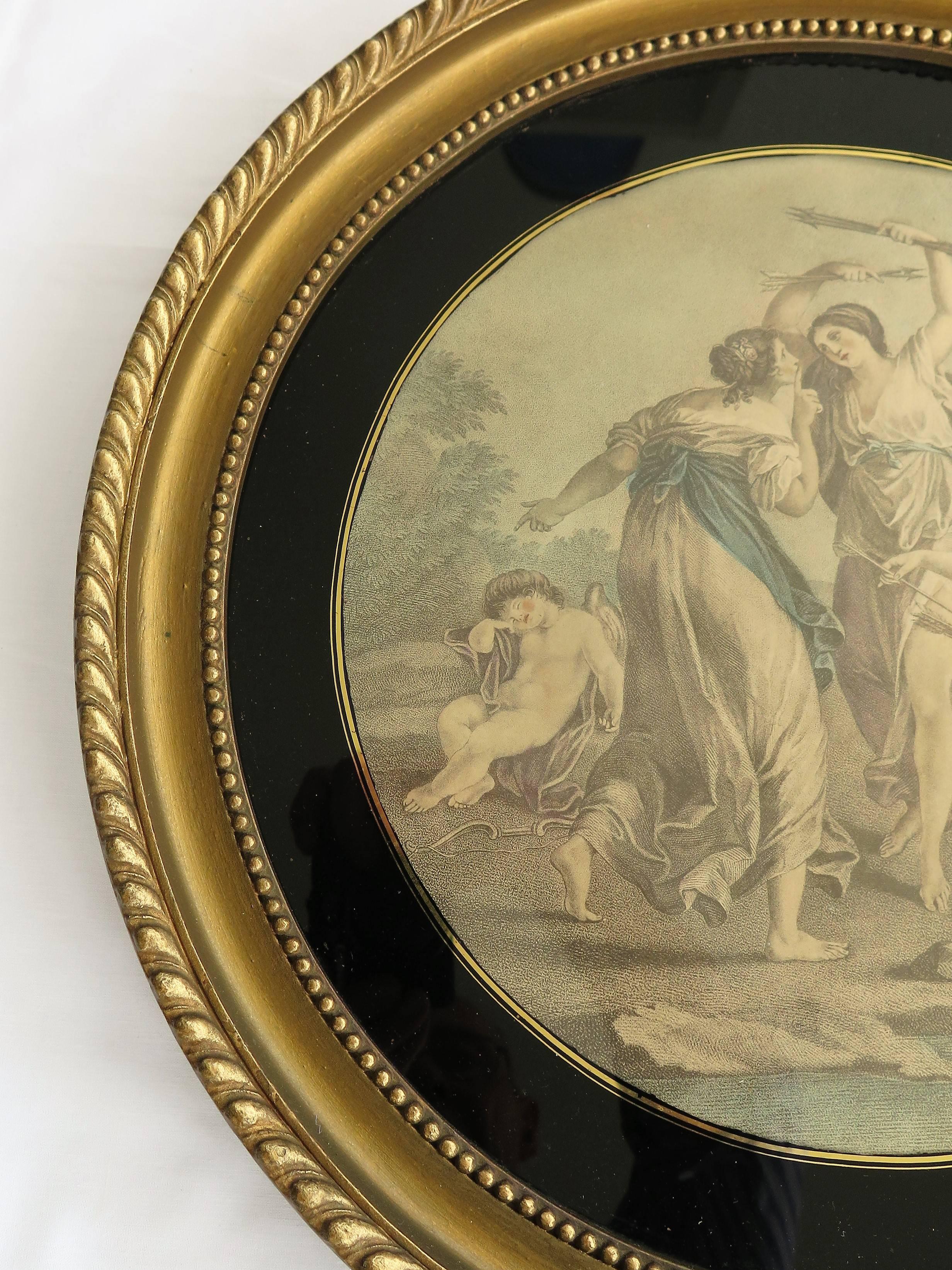 Wood Pair Framed Colored Engravings or Prints after Angelica Kauffmann, London Label