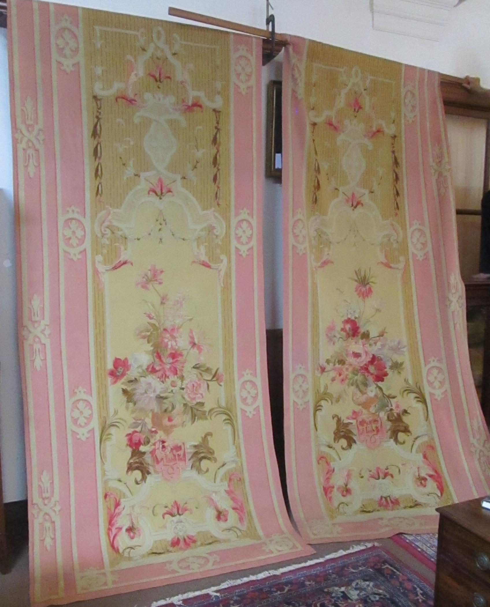 19th c Pair of French Aubusson Tapestry Entre Fenetres In Good Condition For Sale In Savannah, GA