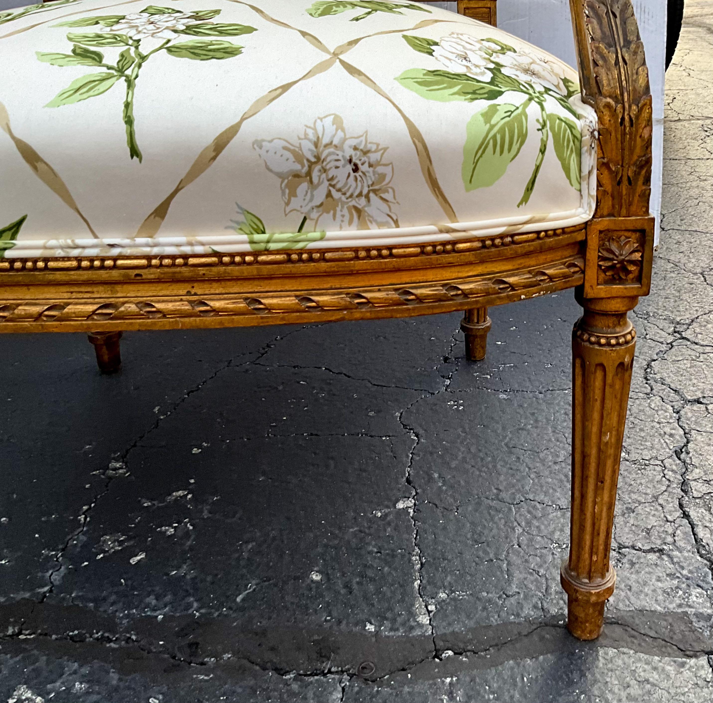 19th-C. Pair of French Louis XVI Style Carved Giltwood Bergere Chairs 4