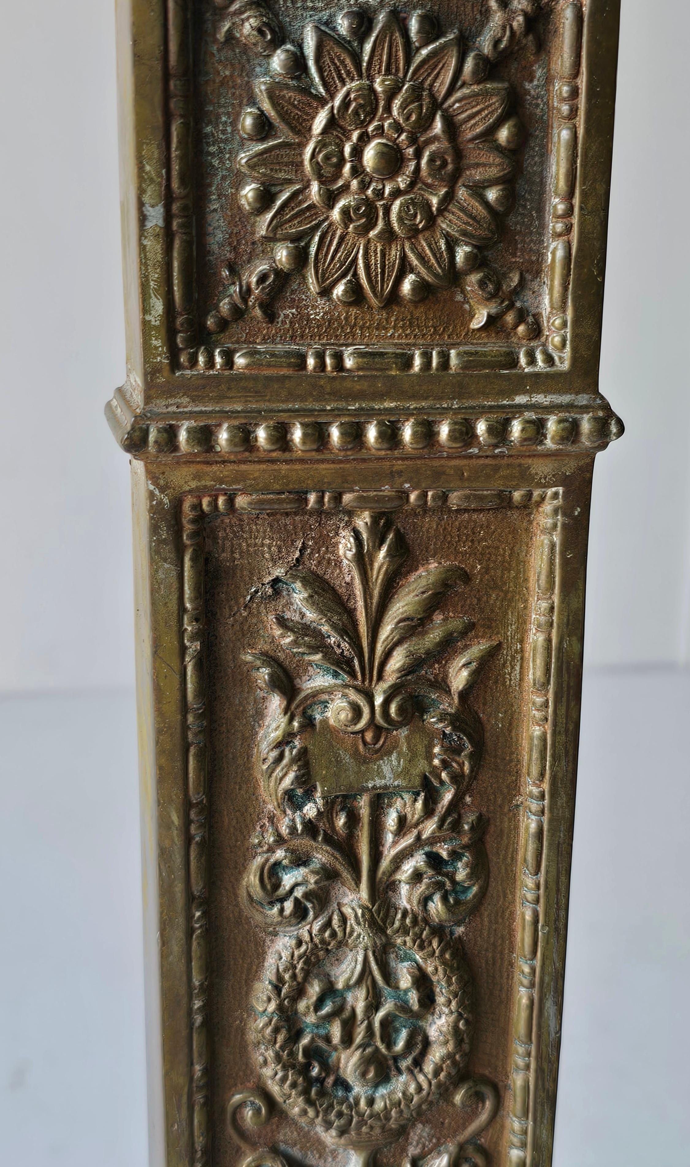 Metal 19th C. Pair of French Neoclassical Etched Decorated Patinated Bronze Andirons For Sale
