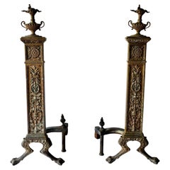 Coppia di Androni Neoclassici Francesi in Bronzo Patinato decorati a fuoco del 19° C.