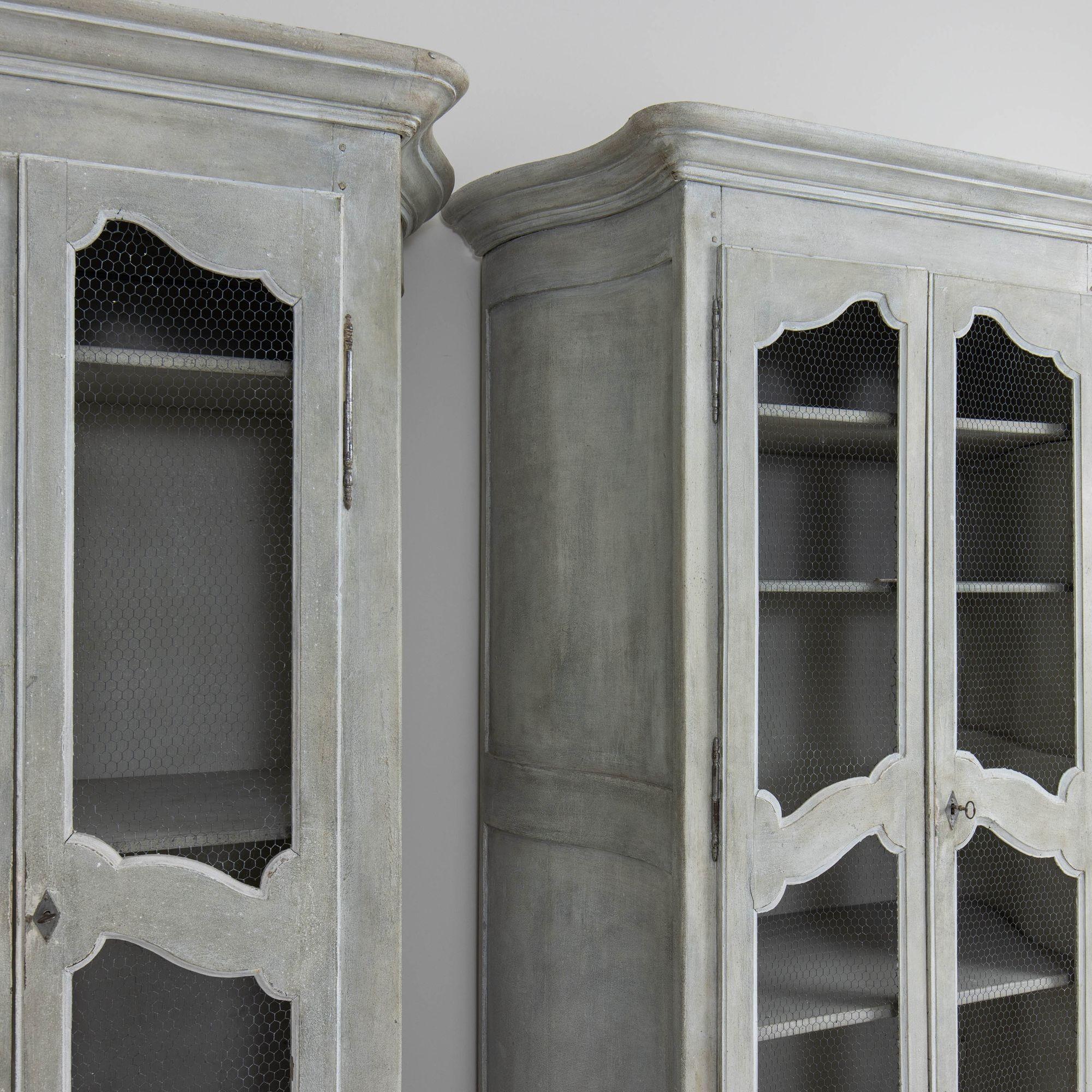 19th c. Pair of French Painted Armoire Cabinets with Serpentine Sides 9