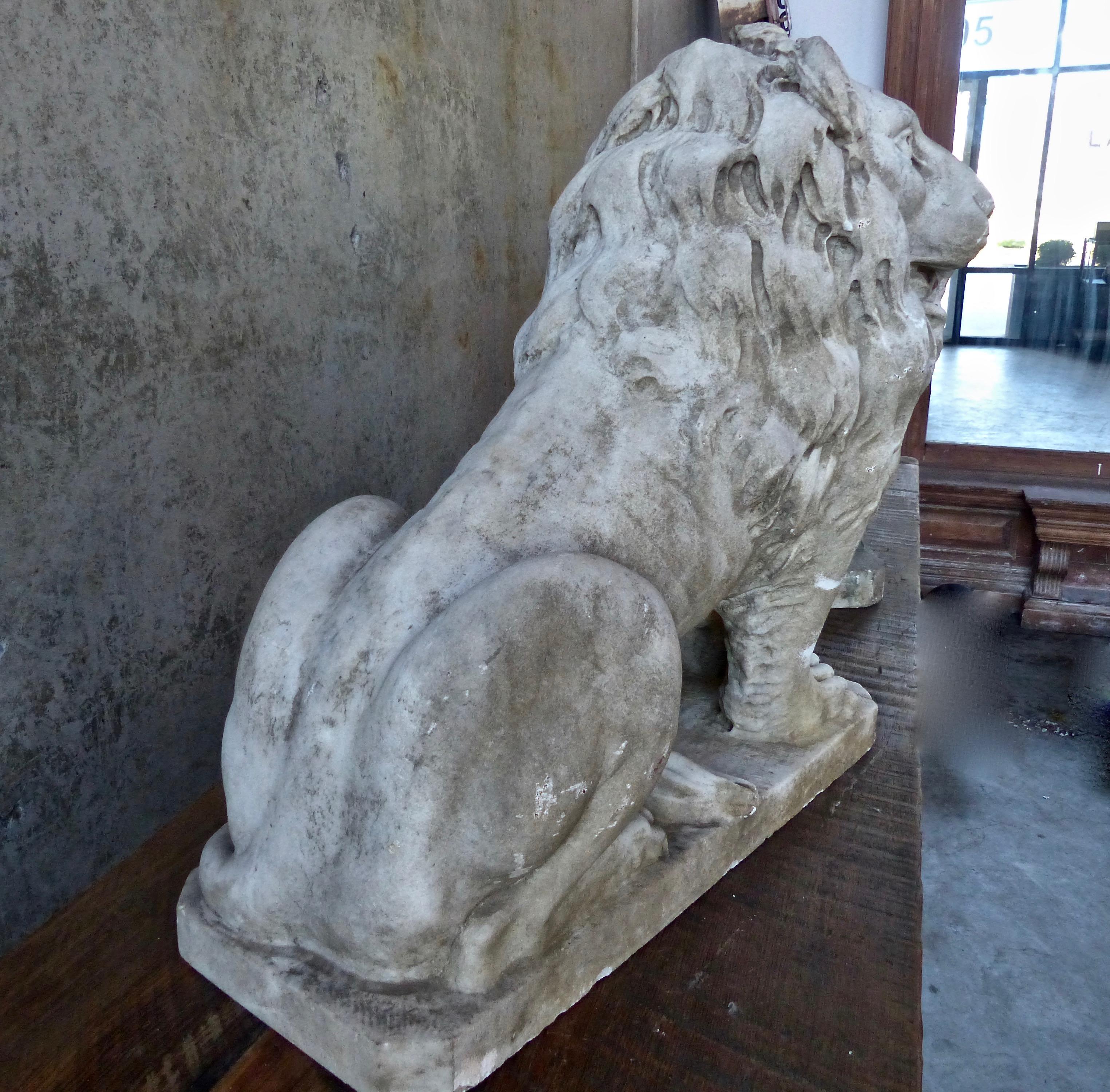 19th c Pair of Italian Hand-Carved Solid Marble Lions from Venice 1