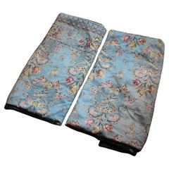 19th C Pair of Large French Faded Tapestry Chateau Tulip Curtains Country House