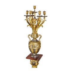 Highly Important Exhibition Pair of Gilt Silvered Bronze Candelabra on Pedestal
