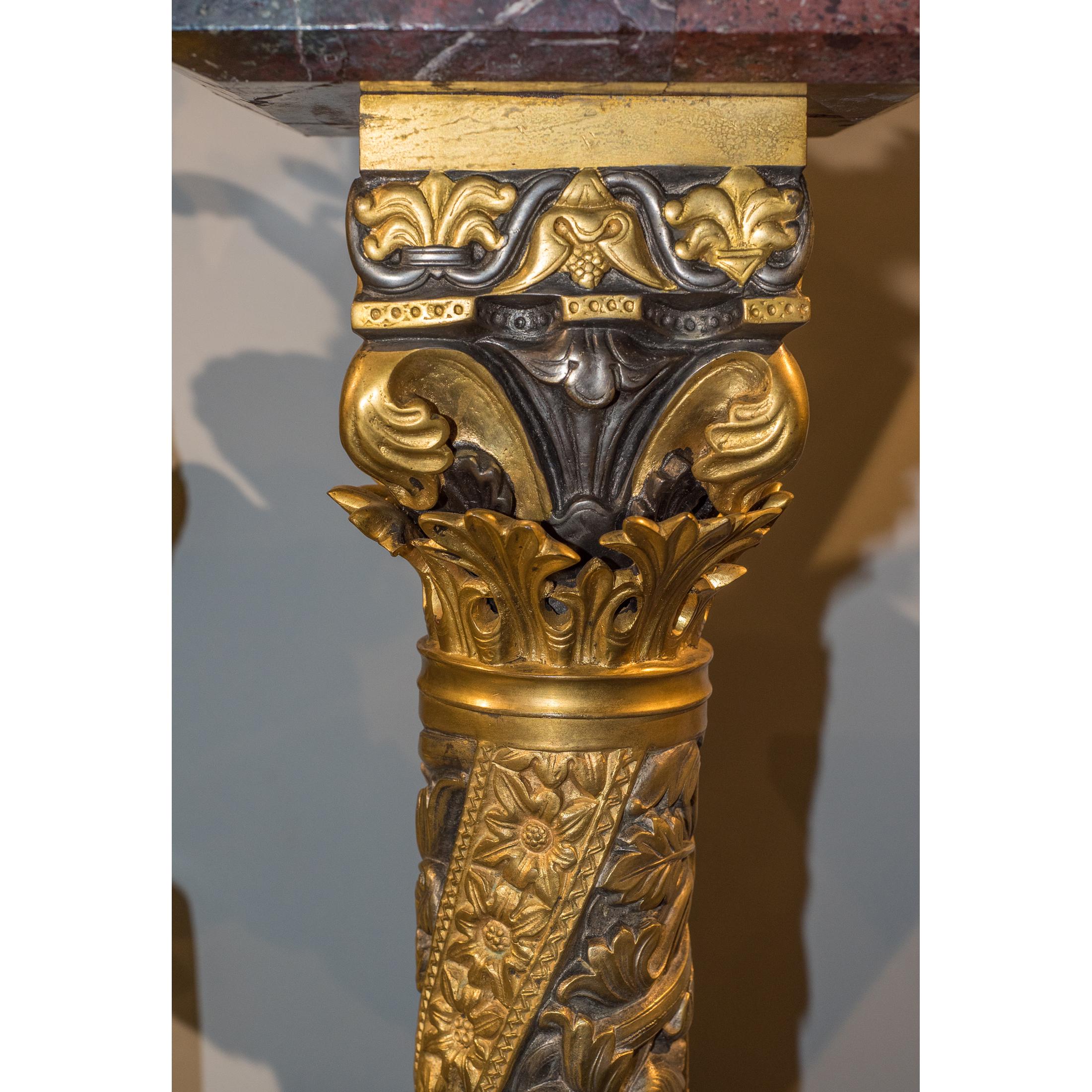 Porcelain Highly Important Exhibition Pair of Gilt Silvered Bronze Candelabra on Pedestal For Sale