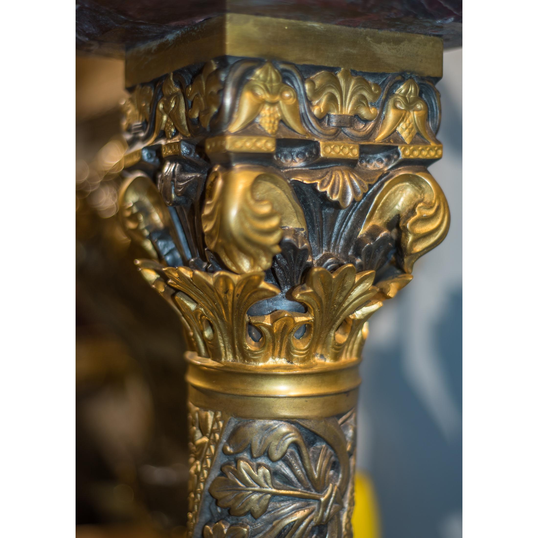 Highly Important Exhibition Pair of Gilt Silvered Bronze Candelabra on Pedestal For Sale 1