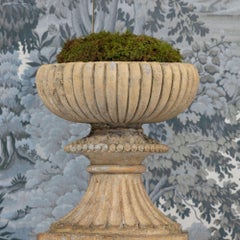 19th c. Pair of Scottish Buff Terracotta Urns with Classic Plinths