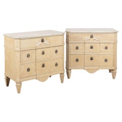 19th C. Pair of Swedish Gustavian Painted Chest of Three Drawers with Griffins