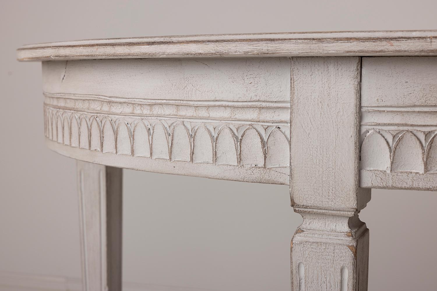 Pair of Swedish Painted Demi-lune Console Tables, 19th c. Gustavian Style In Excellent Condition In Wichita, KS