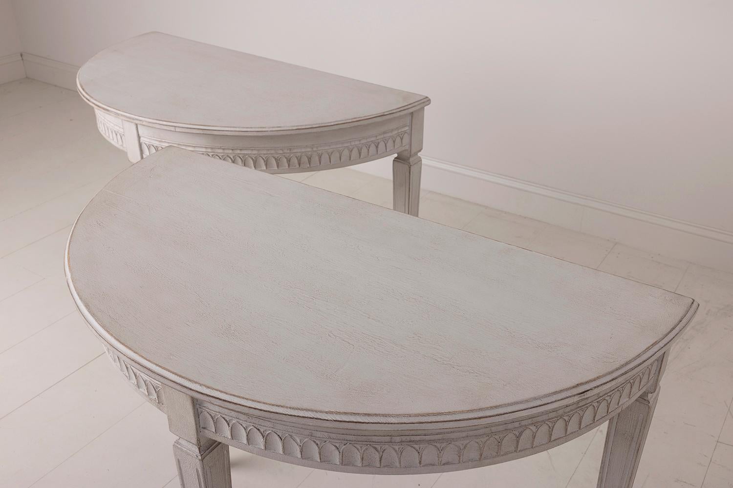 19th Century Pair of Swedish Painted Demi-lune Console Tables, 19th c. Gustavian Style