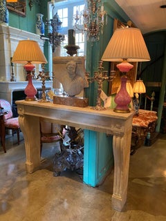 19th C. Pair Pink side Table Lamps Opaline Glass Vase Nightstand Lights antiques